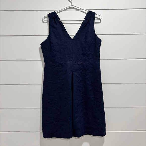 GAP lined 100% linen sleeveless a-line dress navy size 12 - Picture 2 of 14